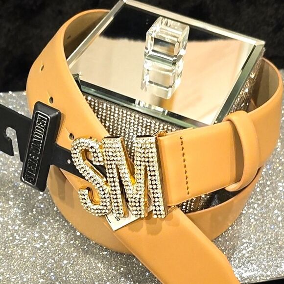 Steve Madden SM Rhinestone Logo Belt- Tan main image 5